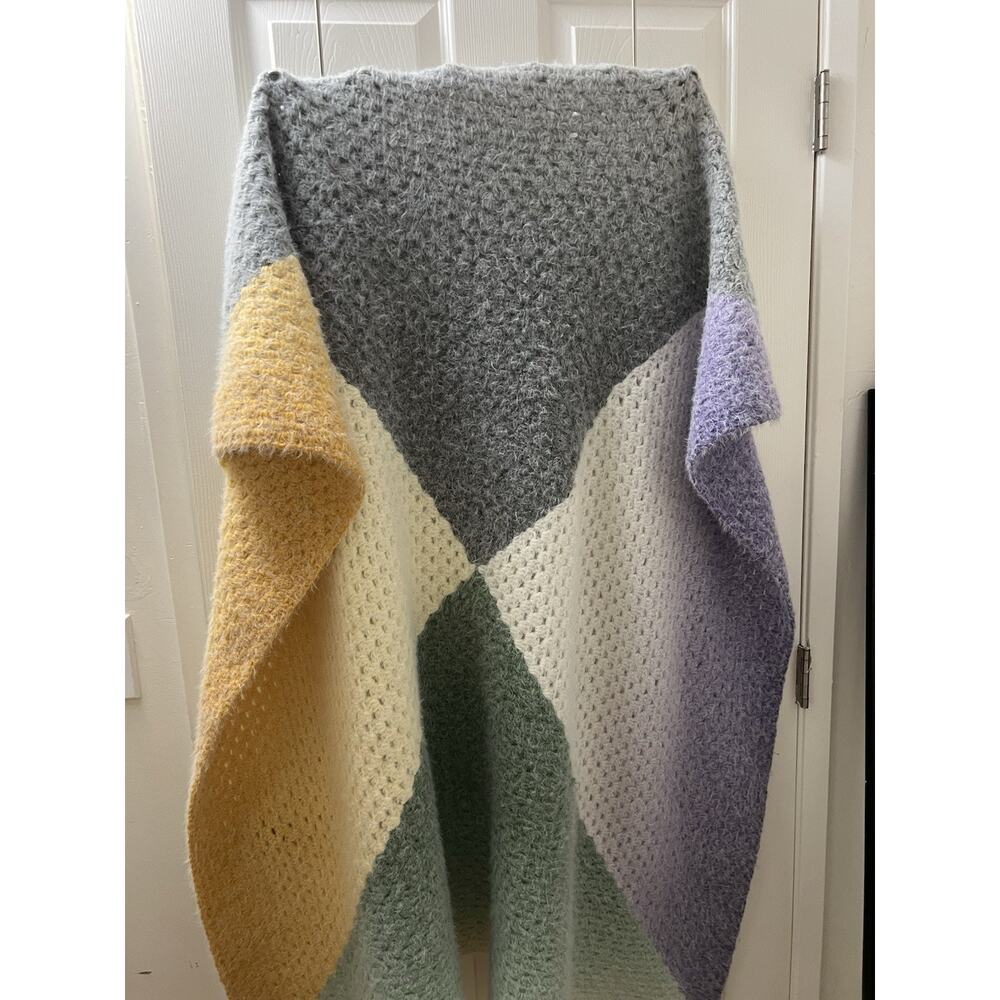 Handmade Felted Wool Crochet Boho soft Warm 46” Blanket Sofa Cover Colorful